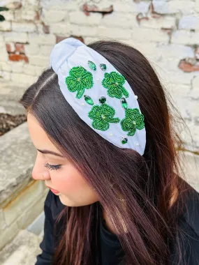 Luckiest Girl Embellished Headband  White