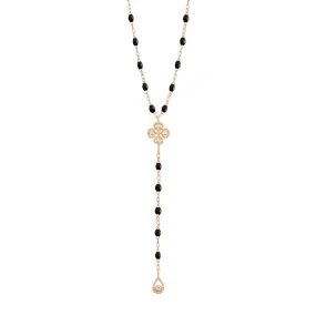 Lucky Classic Gigi Black diamond rosary, Rose Gold, 17.7"