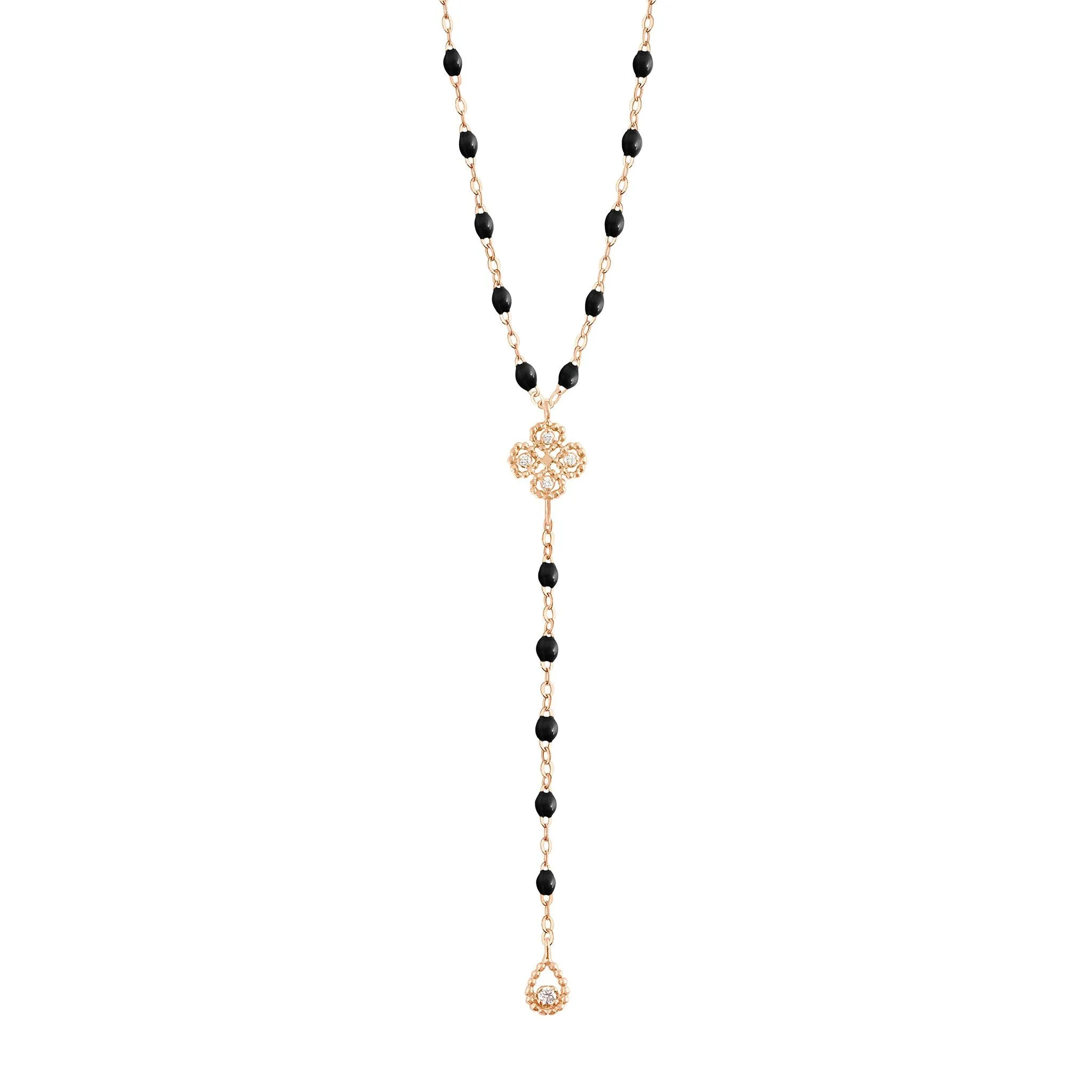 Lucky Classic Gigi Black diamond rosary, Rose Gold, 17.7"