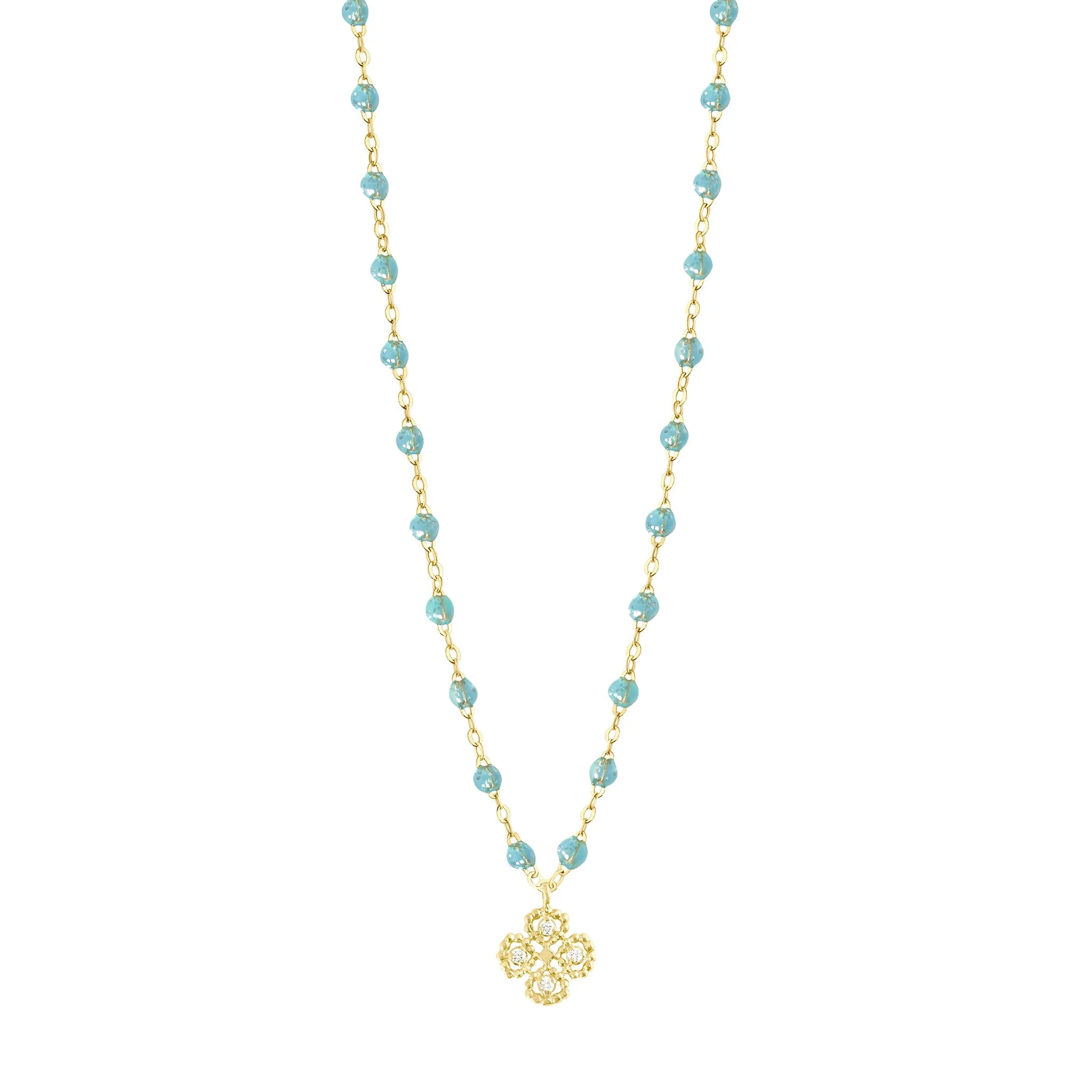 Lucky Clover Classic Gigi Aqua diamond necklace, Yellow Gold, 16.5"