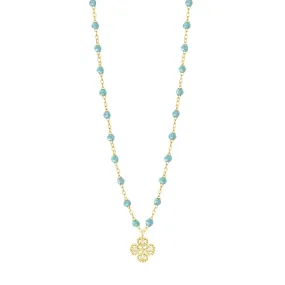 Lucky Clover Classic Gigi Aqua diamond necklace, Yellow Gold, 16.5"