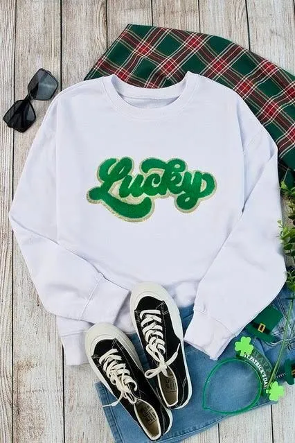 Lucky Patch Sweatshirt White- FINAL SALE