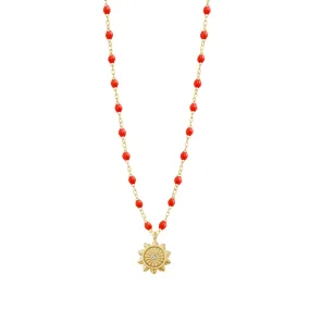 Lucky Sun Coral Diamond Necklace, Yellow Gold, 16.5"