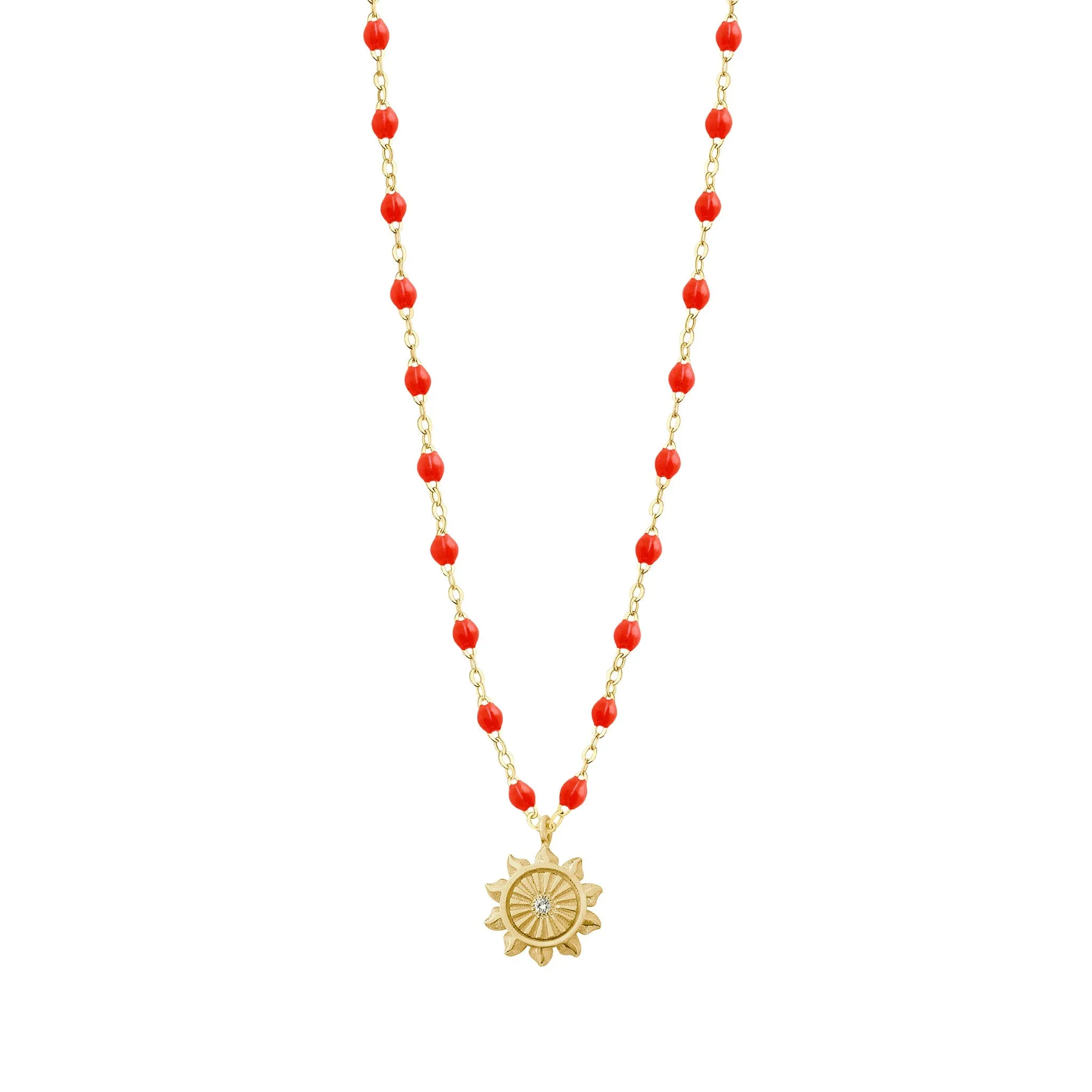 Lucky Sun Coral Diamond Necklace, Yellow Gold, 16.5"