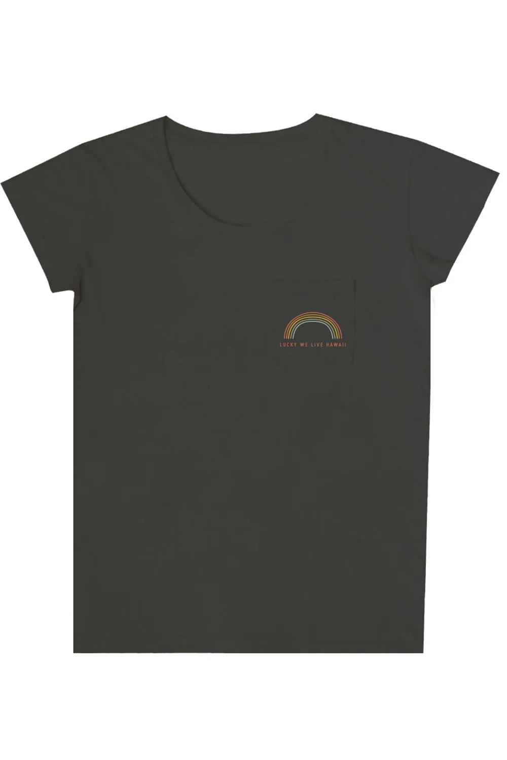 Lucky We Live Hawaii Rainbow Pocket Tee in Charcoal