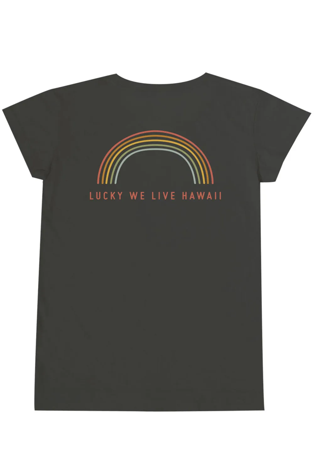 Lucky We Live Hawaii Rainbow Pocket Tee in Charcoal