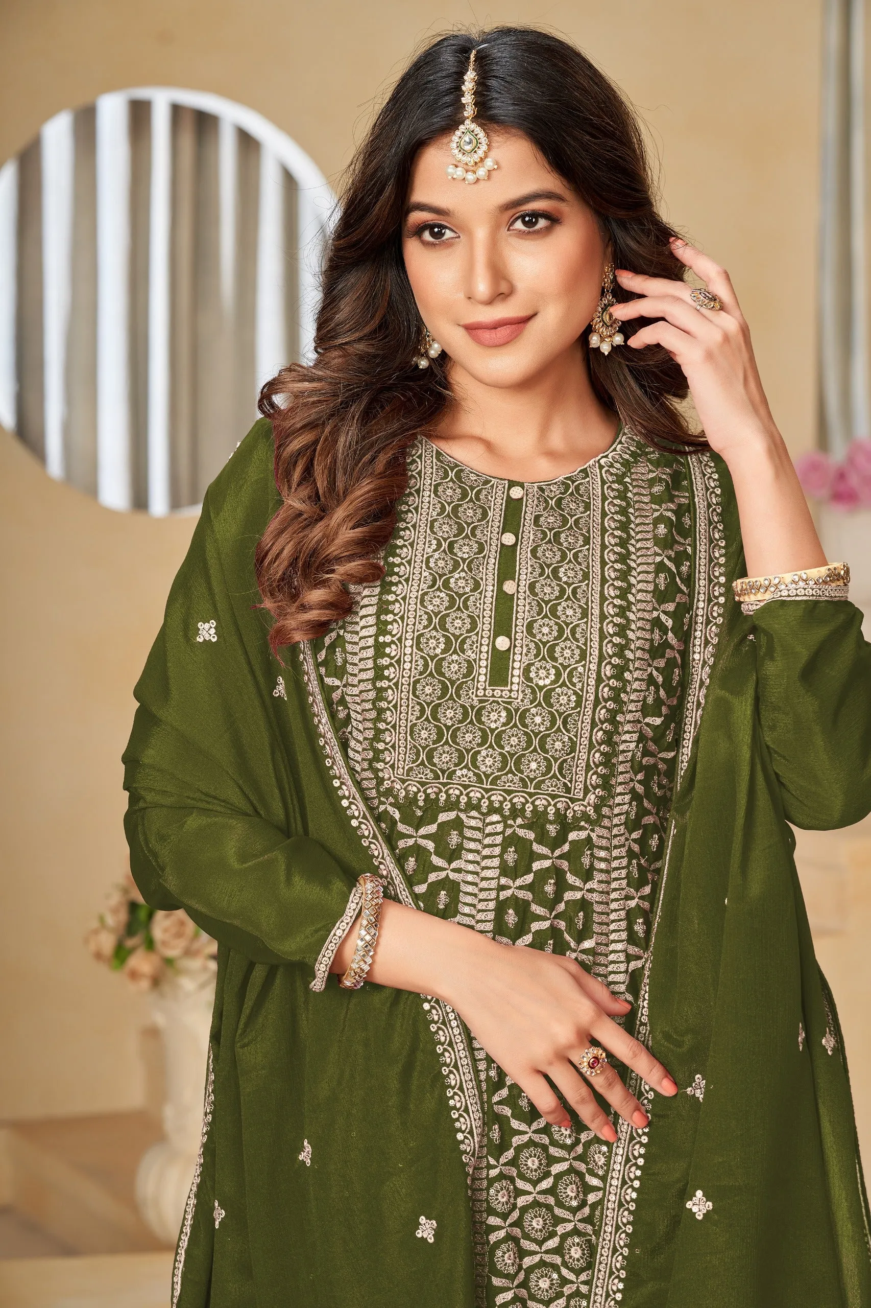 Luxury Party wear Green Women's Kurta Suit