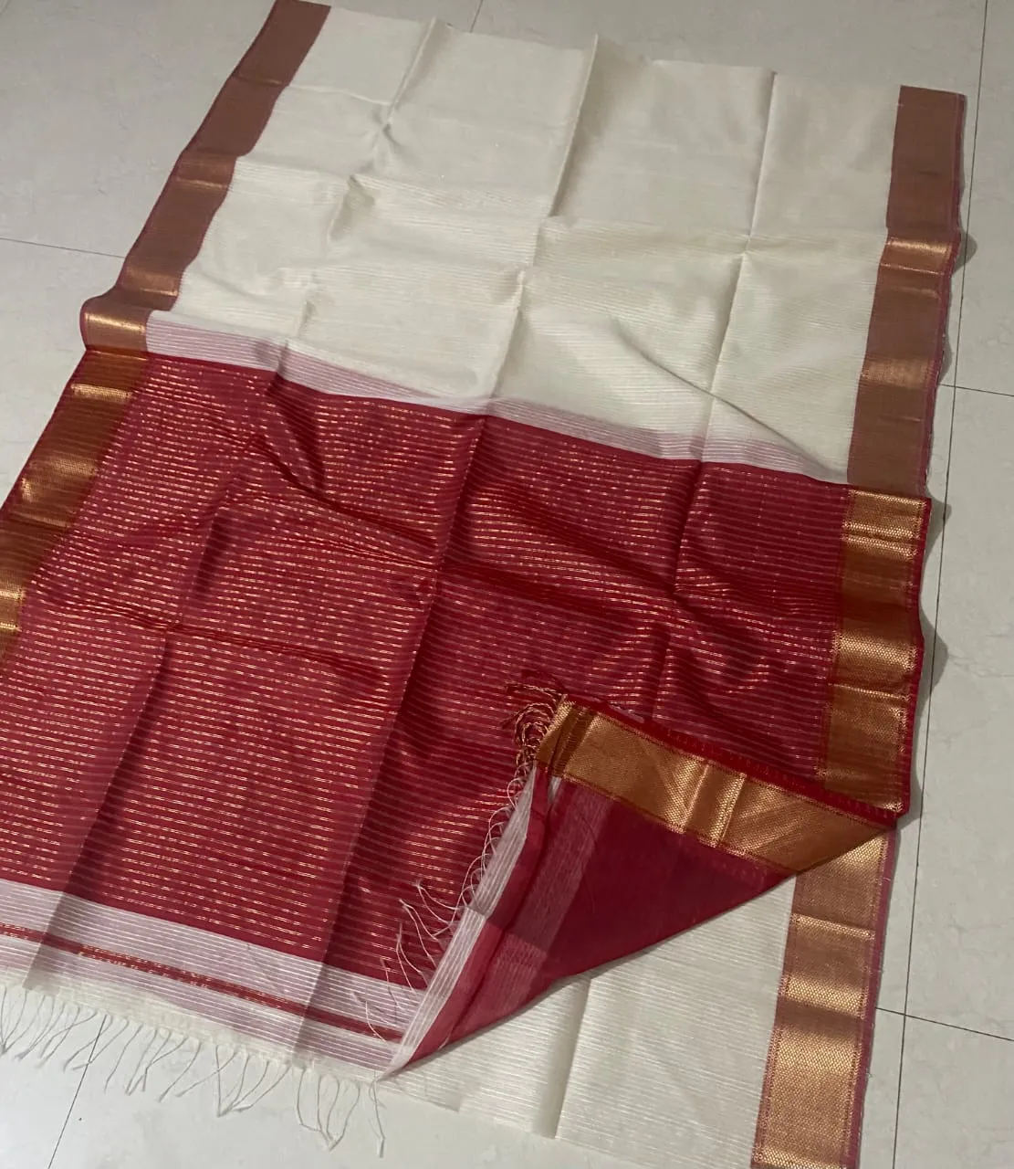 Maheshwari handloom Red and white combination saree-NEWSRISAI001