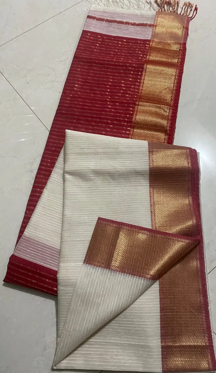 Maheshwari handloom Red and white combination saree-NEWSRISAI001