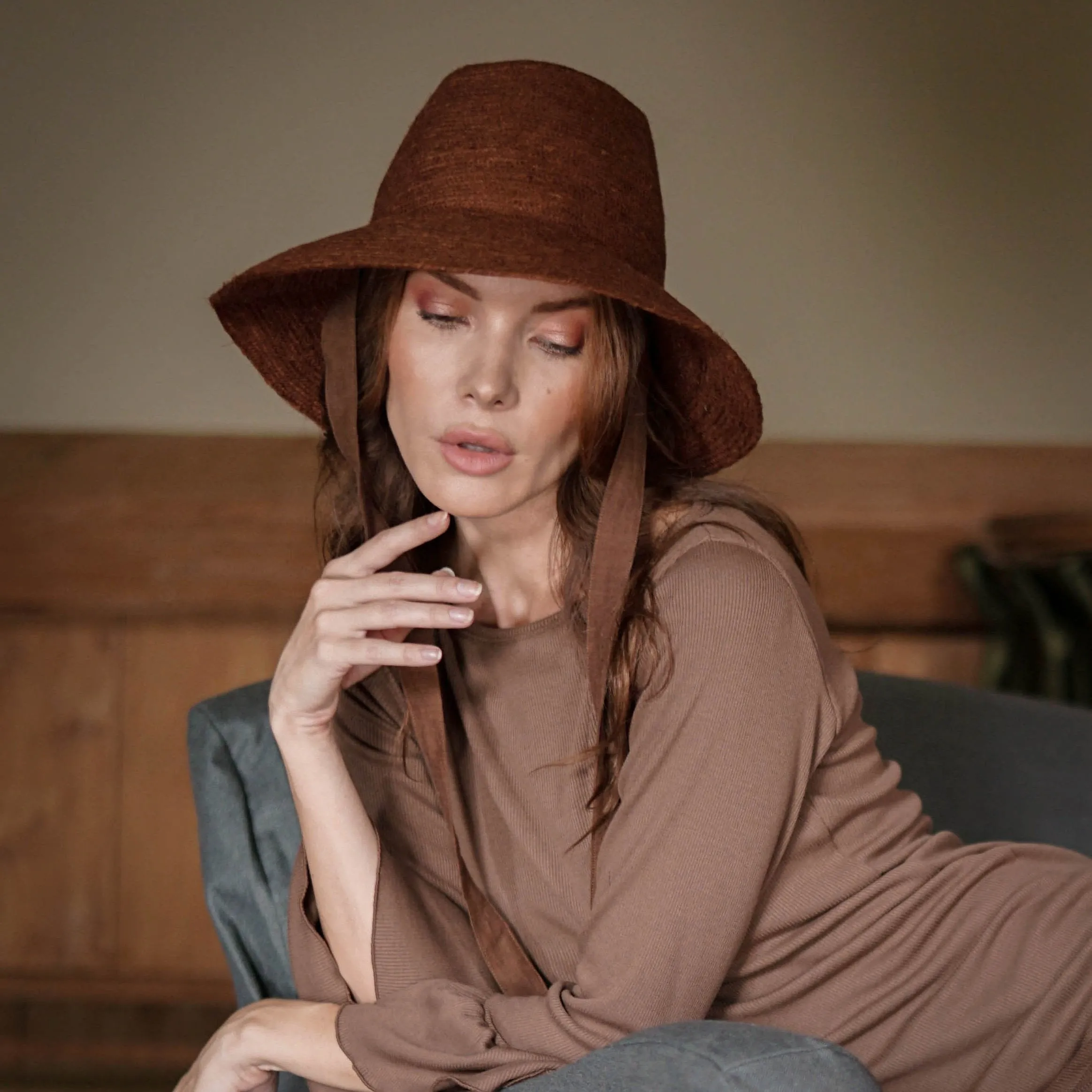 MEG Jute Straw Hat, in Burnt Sienna