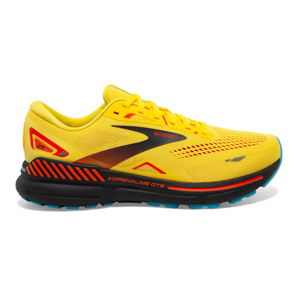 Men's Brooks Adrenaline GTS 23, Yellow/Foraged Iron/Orange, 10 D Medium