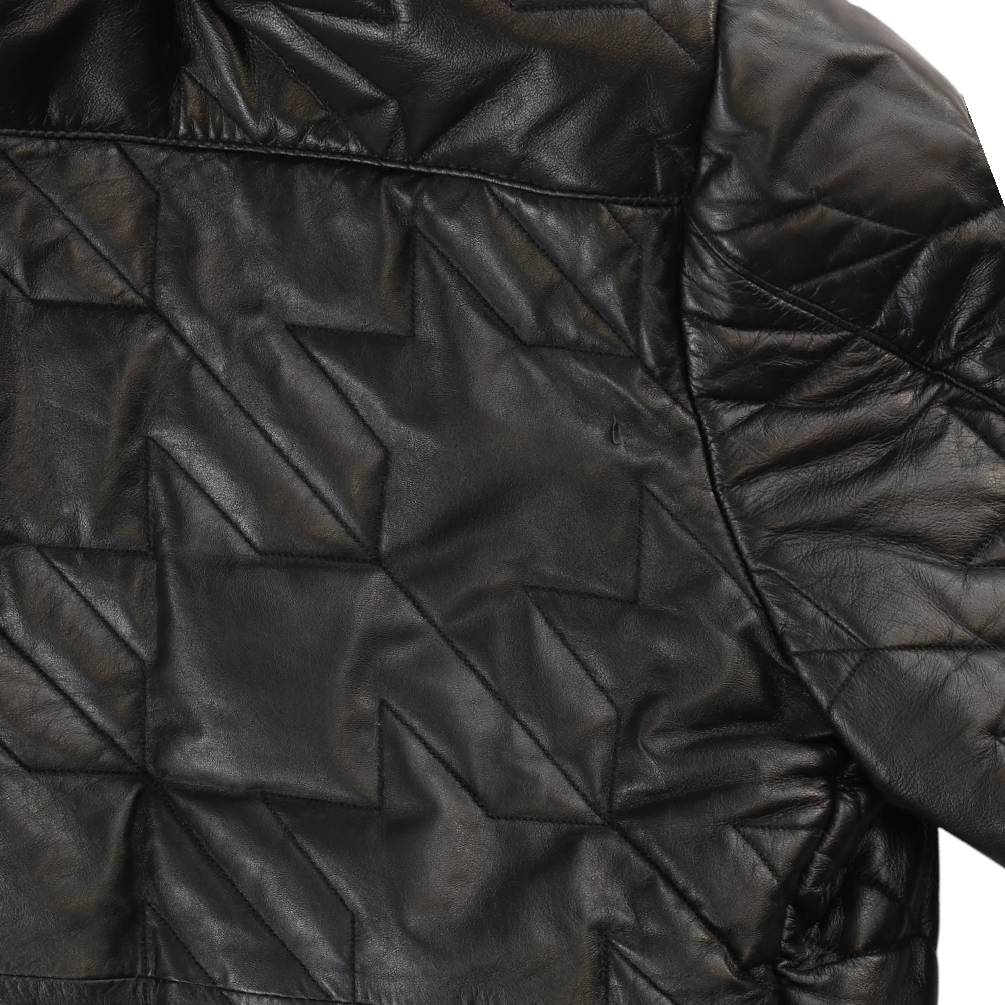 Men's Quilted Leather Jacket Black Size L