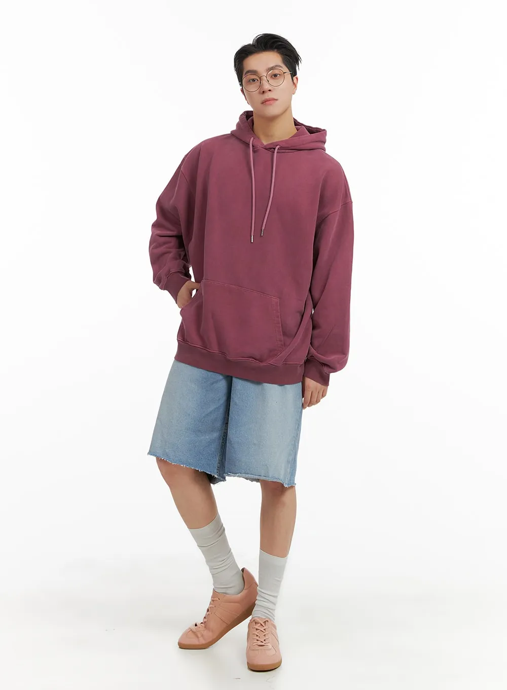 Men's Solid Cotton Washed Hoodie IA401