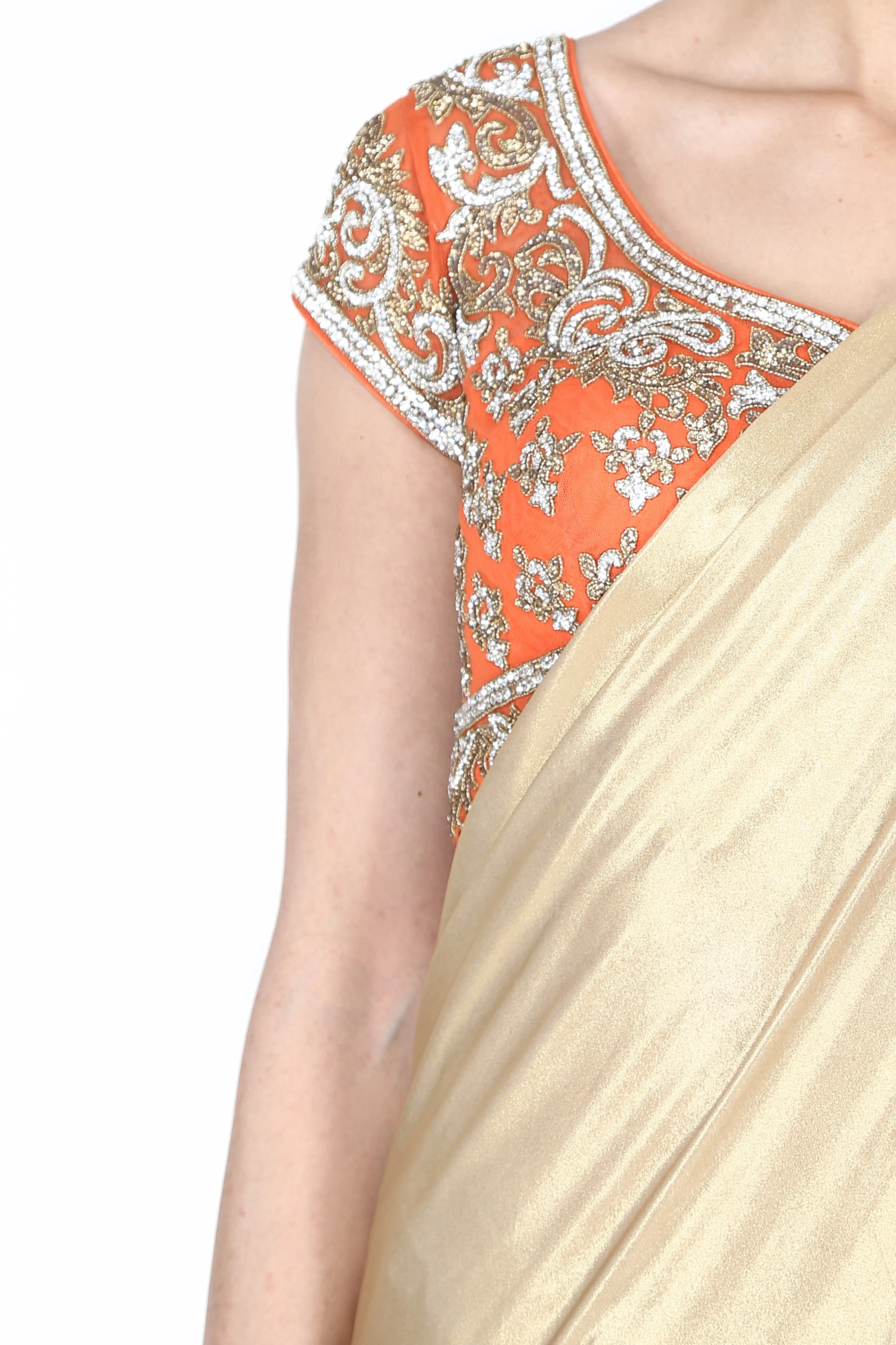 Metallic golden drape saree.