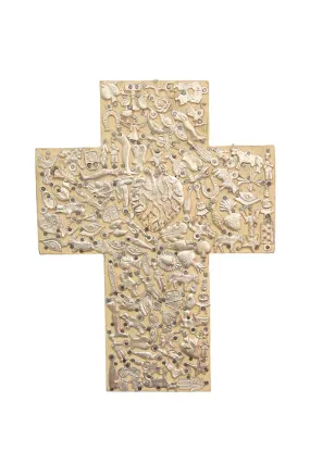 MEXICAN LARGE WOODEN CROSS WITH MILAGROS IVORY