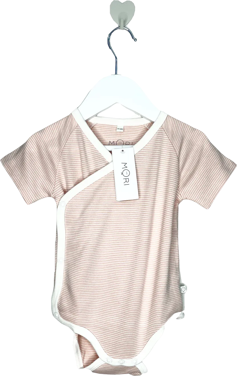 Mori Baby Pink Blush Stripe Bamboo/organic Cotton Short Sleeve Kimono Bodysuit BNWT 9-12 Months