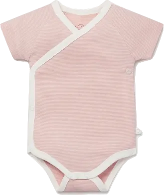 Mori Baby Pink Blush Stripe Bamboo/organic Cotton Short Sleeve Kimono Bodysuit BNWT 9-12 Months