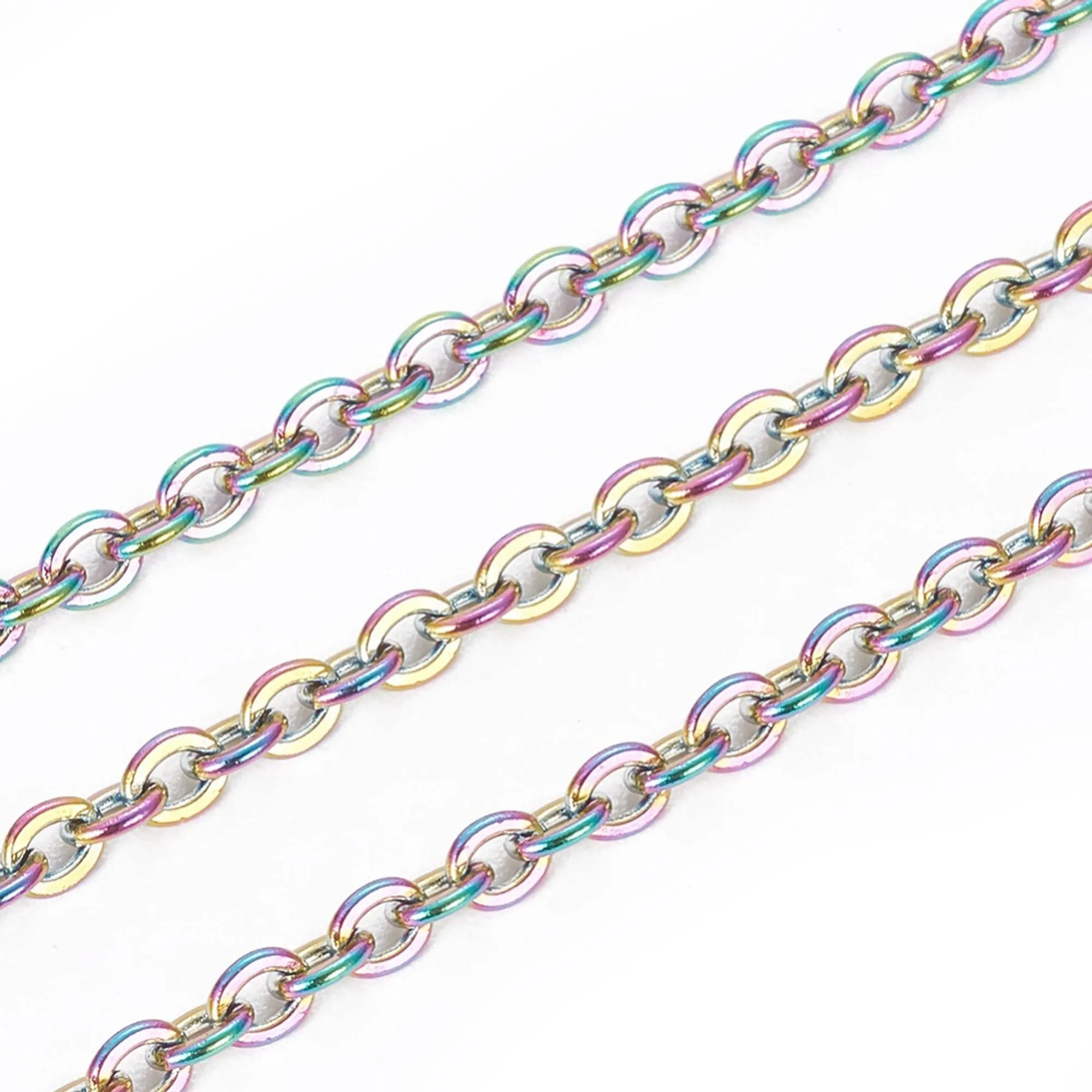 Multi-Color Titanium Plated Stainless Fine Chain, 3x2.5mm Flattened Oval Links, Bulk 30 Feet on a Spool, #1904 MC