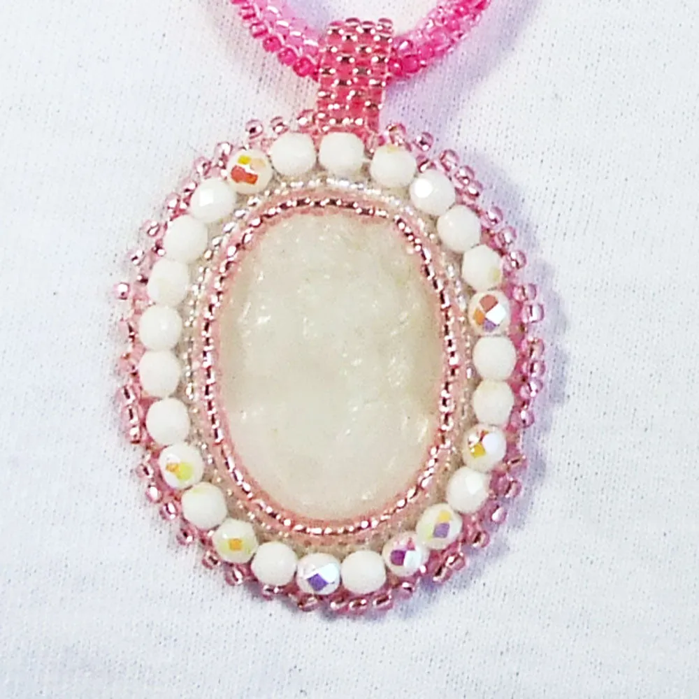 Nambi, White Lady Cameo, Beaded Pendant, Necklace