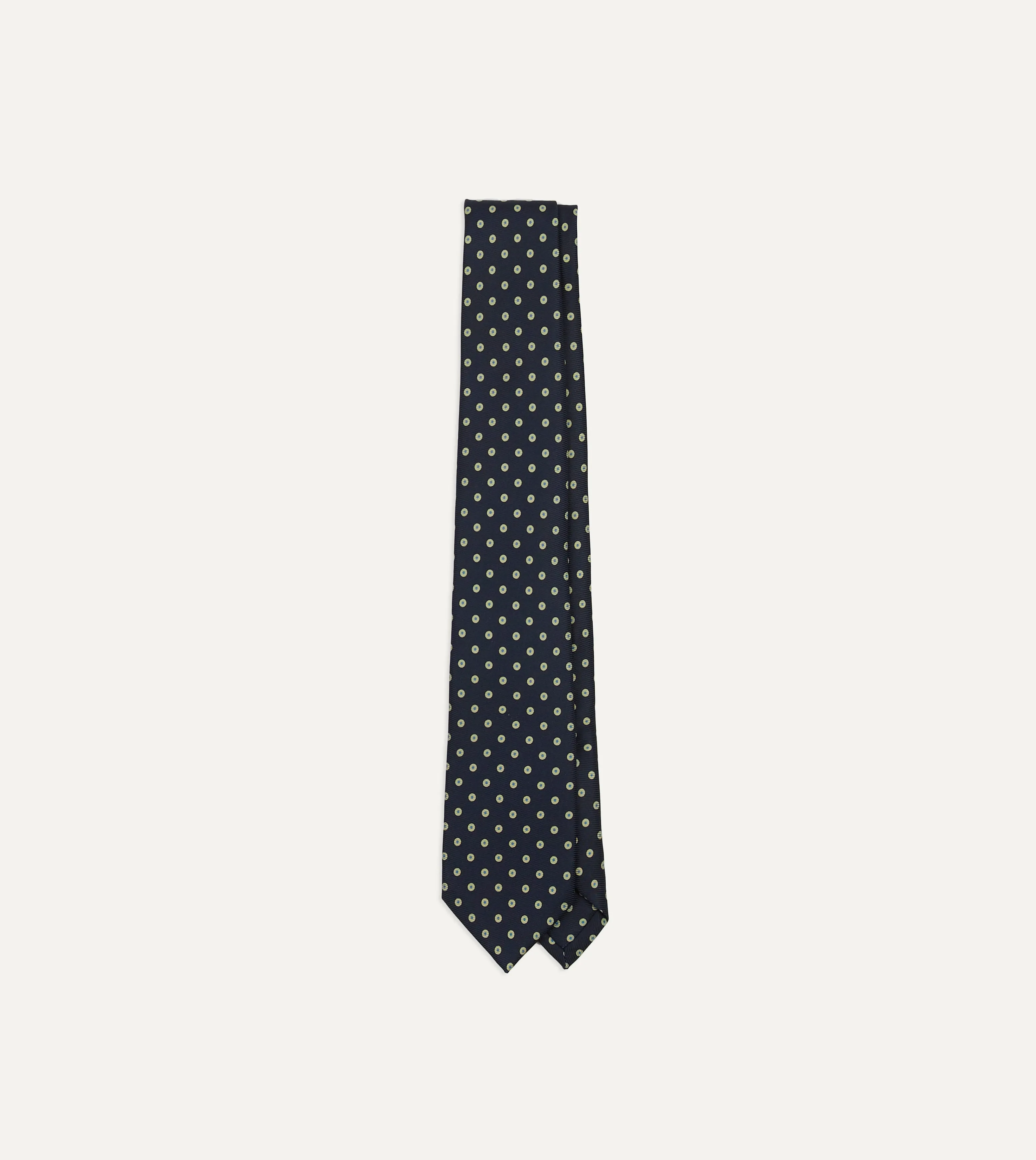 Navy Circular Dot Silk Self Tipped Tie