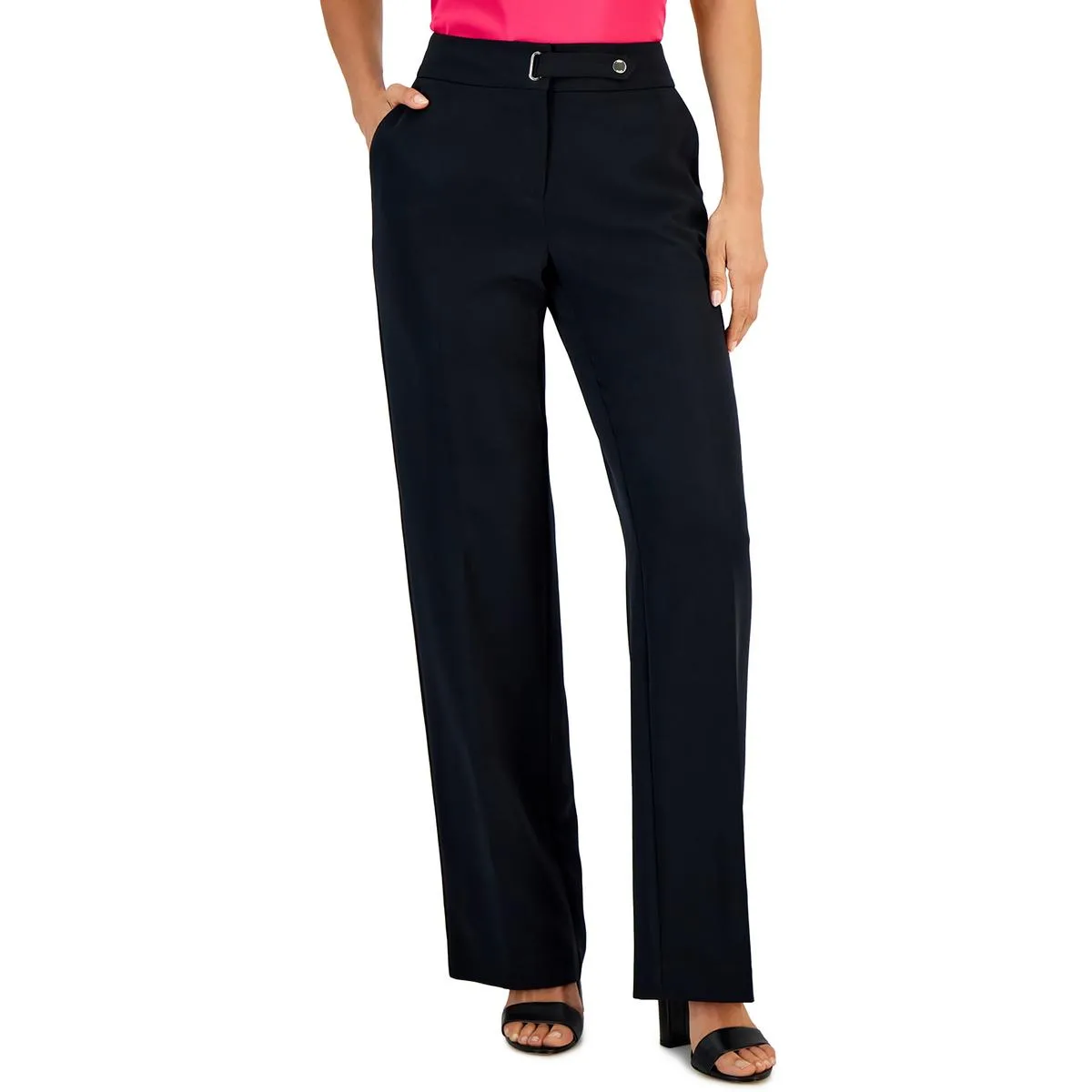 Nine West Womens High Rise Solid Wide Leg Pants