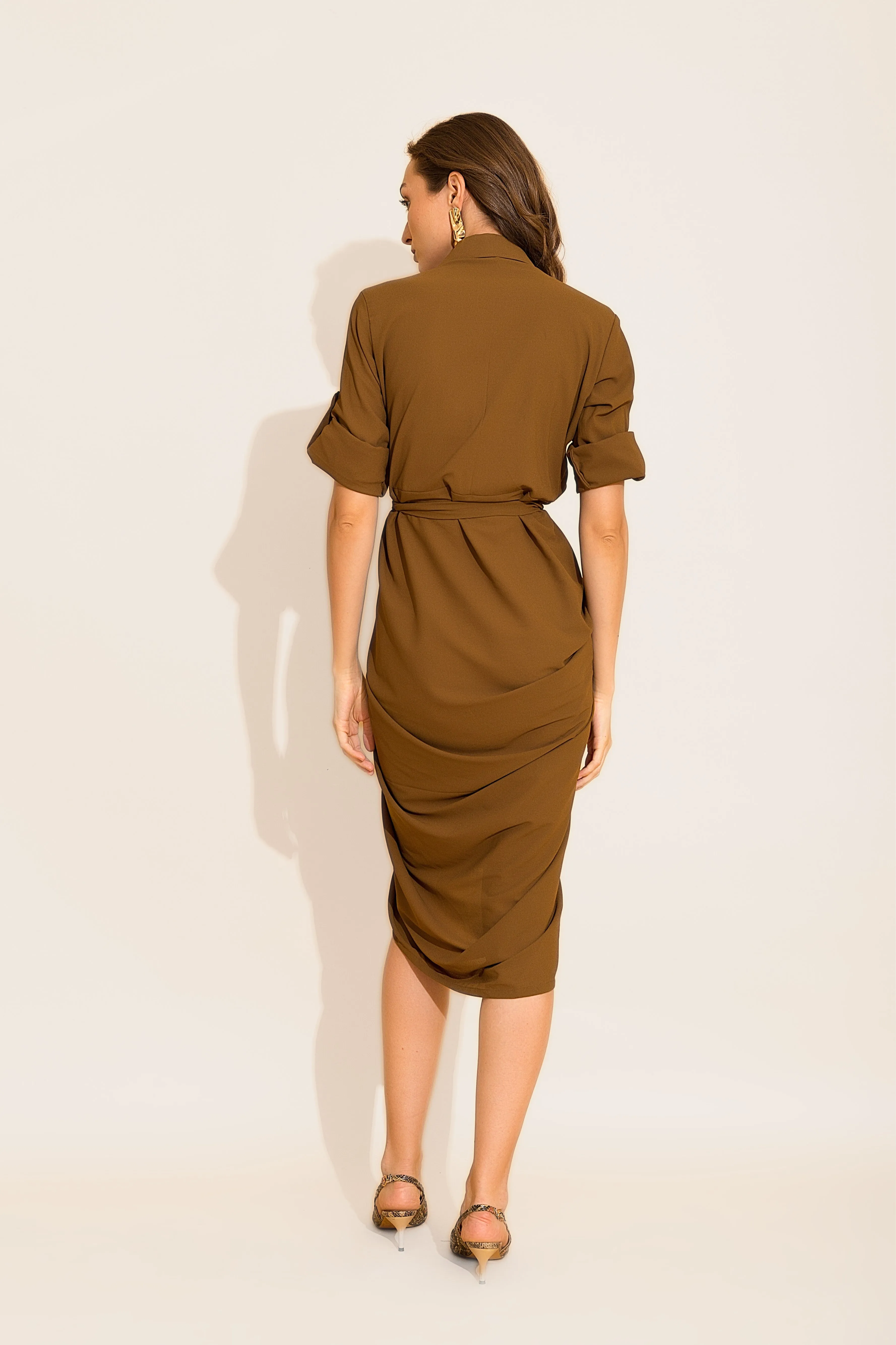 Olive Front Knot Midi Dress