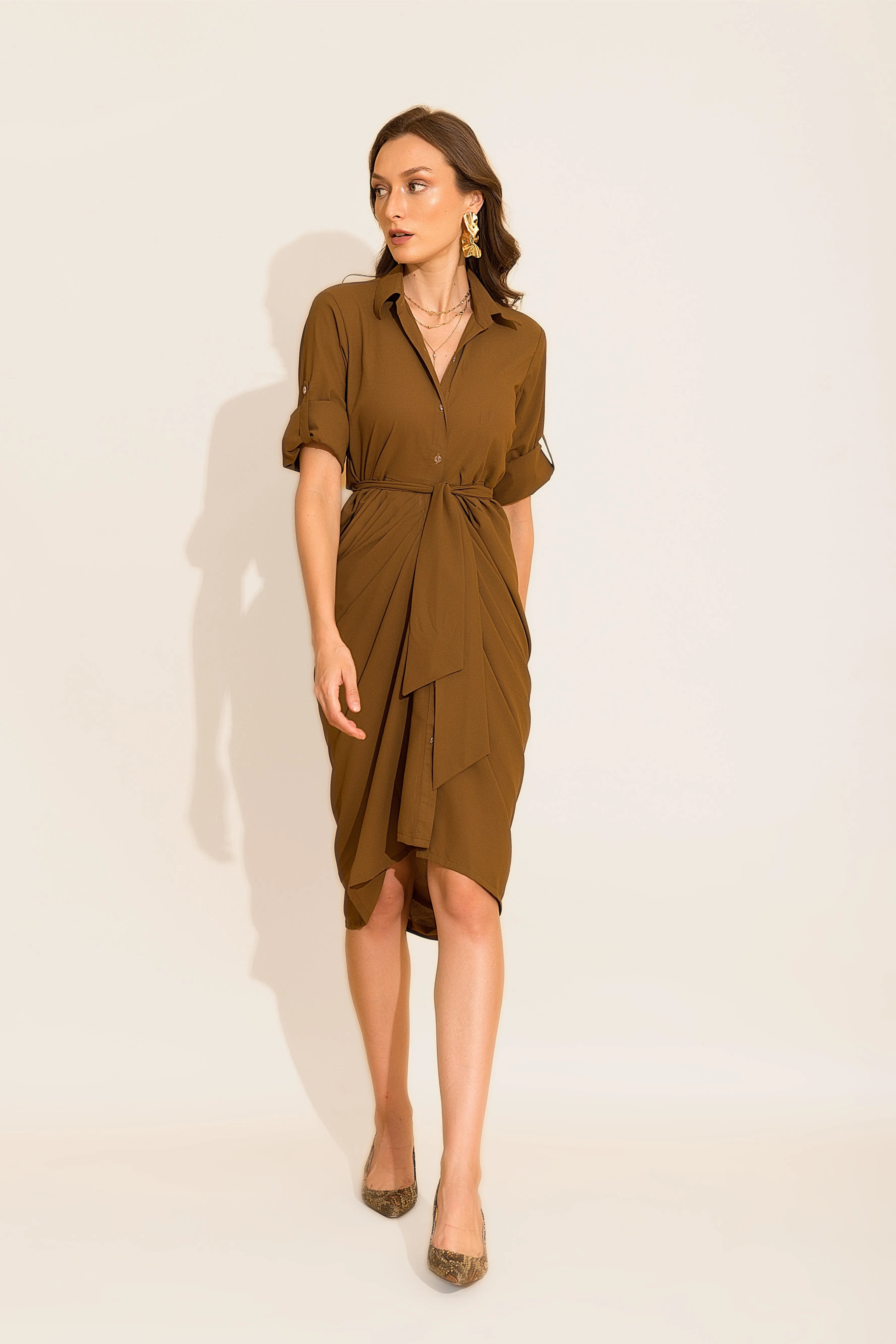 Olive Front Knot Midi Dress