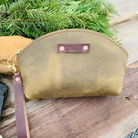 Olive Green Leather Clutch Purse