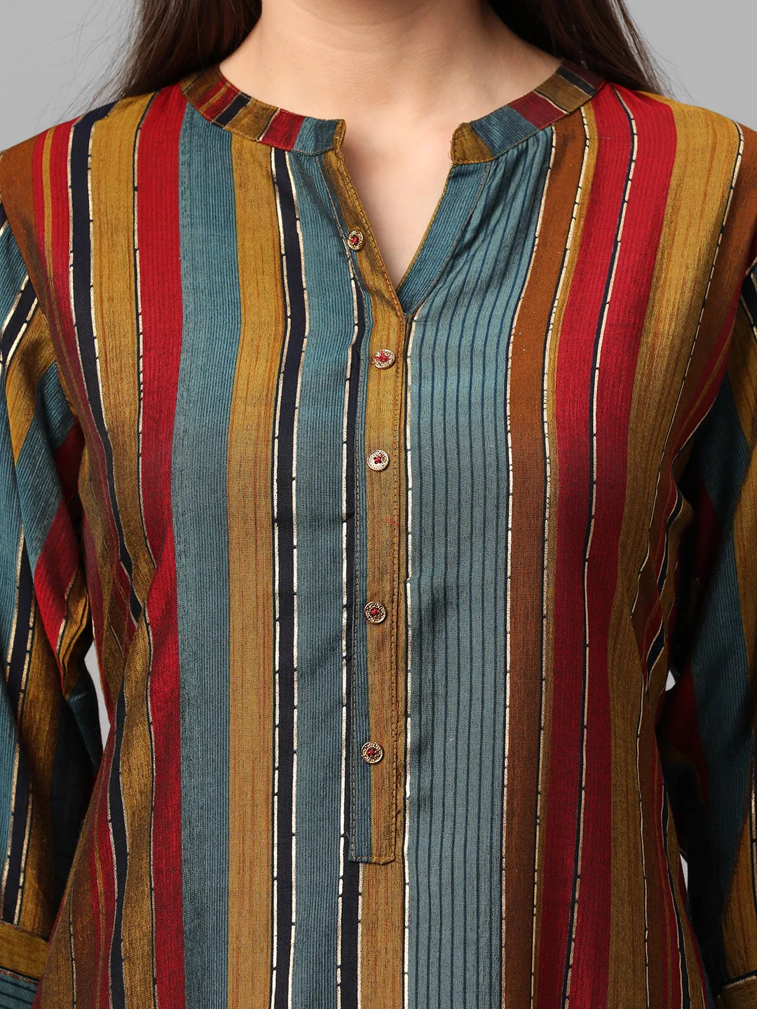 Olive Multi Stripe Printed Kurta With Trouser