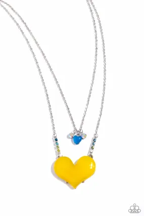 Paparazzi Heart-Racing Recognition Yellow Necklace & Earring Set