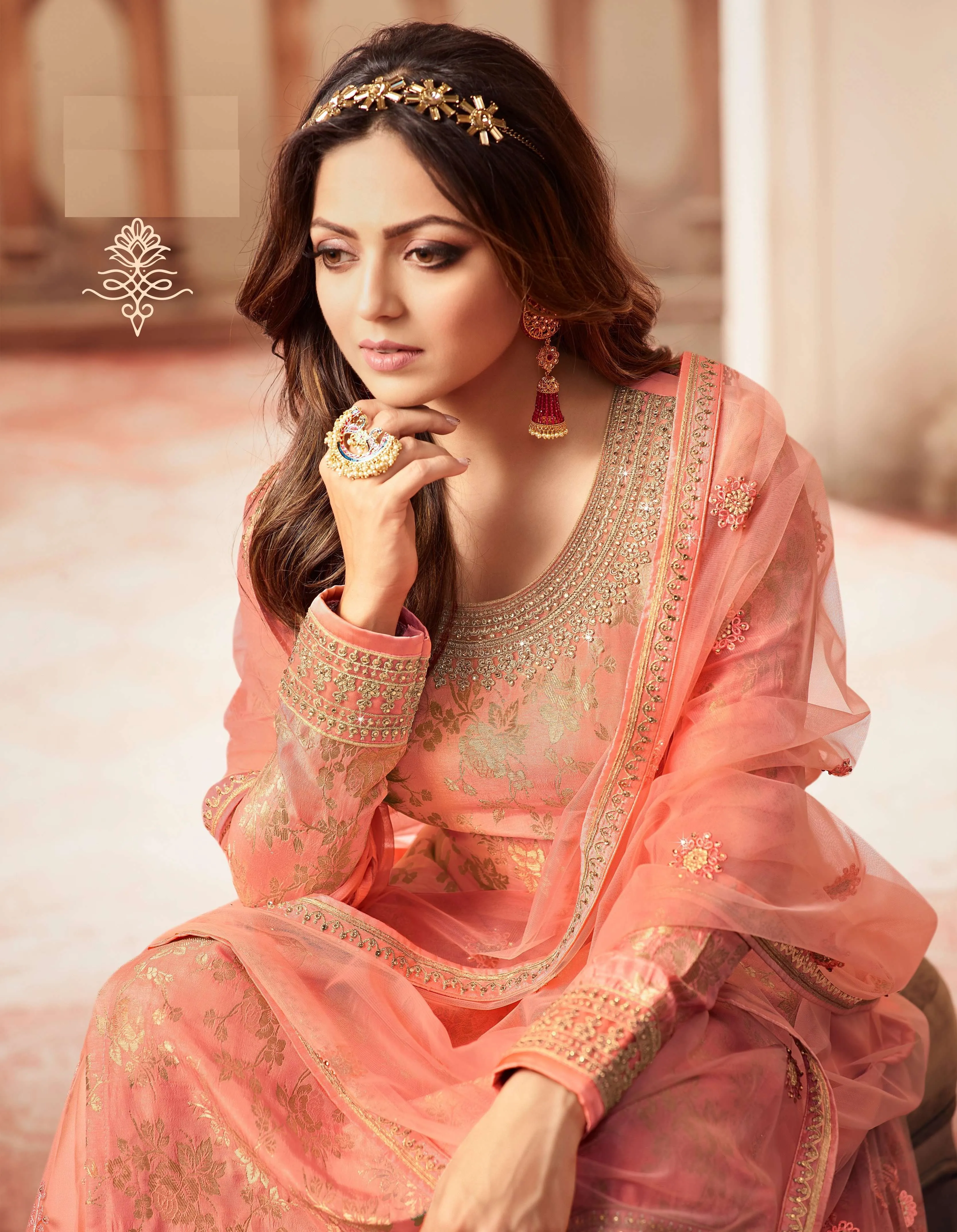 Peach Grand Party Wear Designer Plazzo Suit