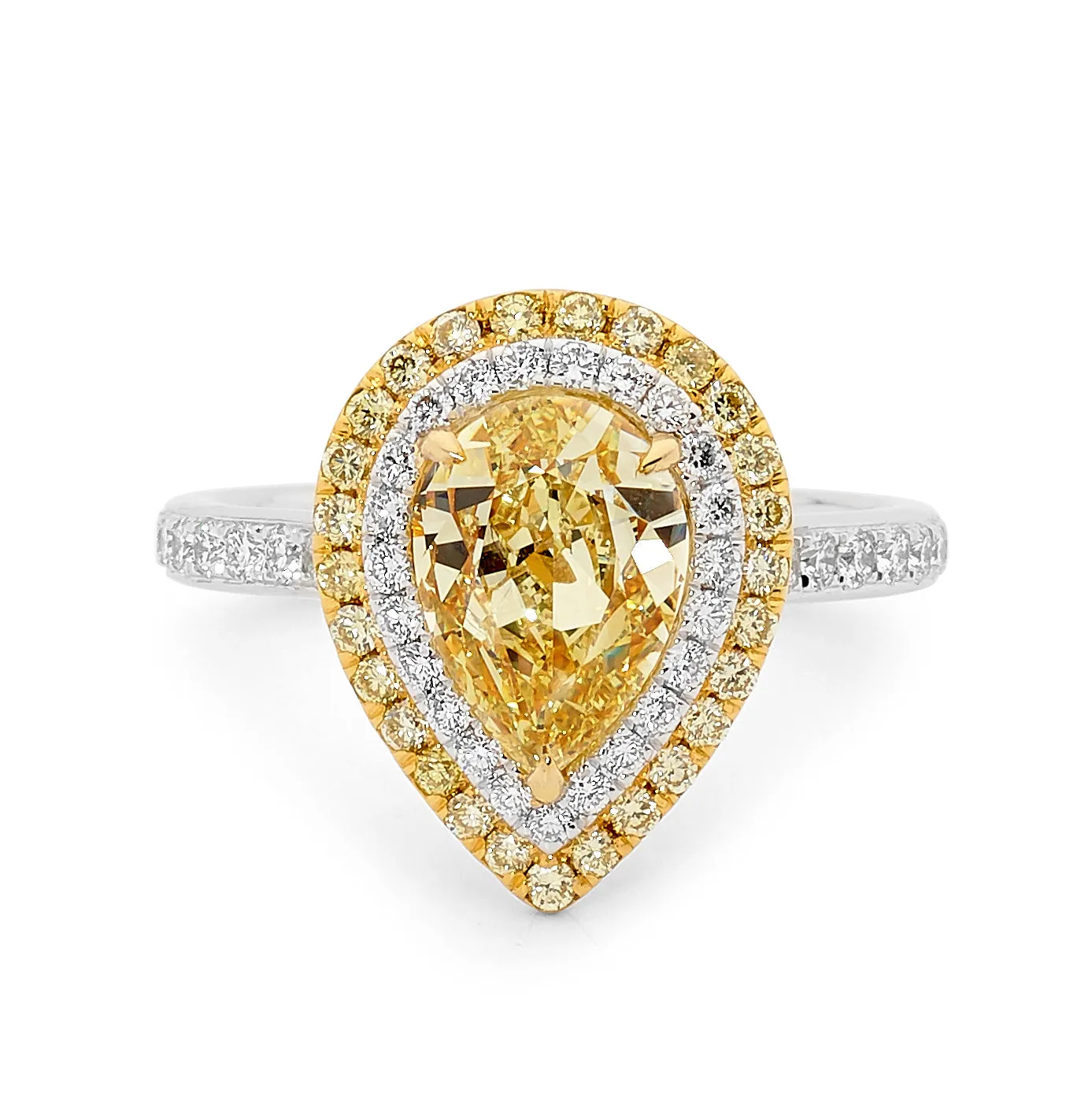 Pear Cut Yellow and White Diamond Ring