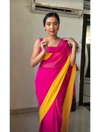 Pink 1 Minute Saree Georgette Ready to Wear Sari