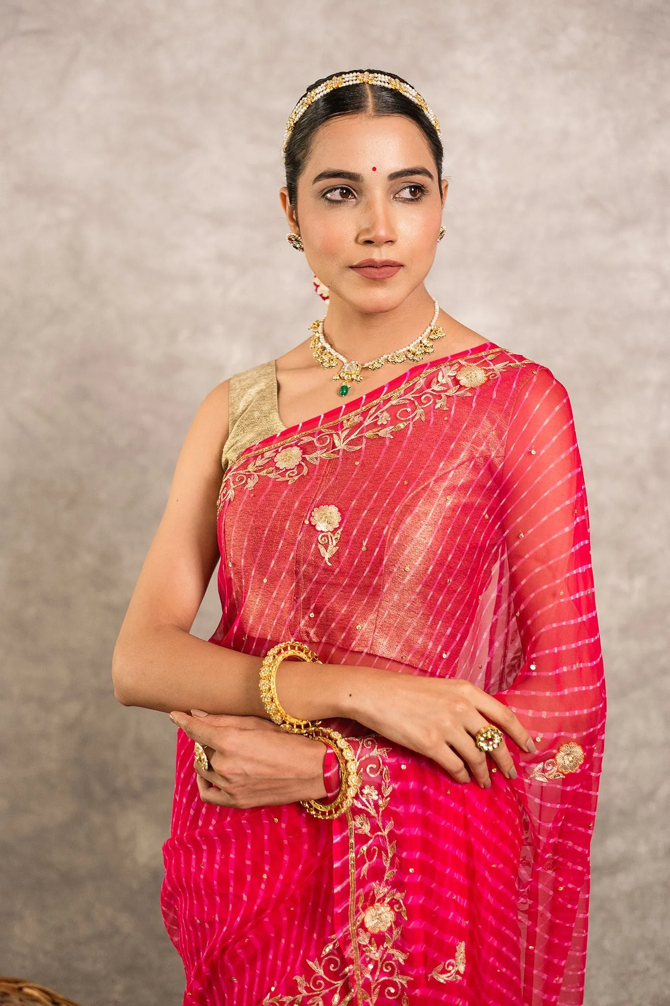 Pink Pure Georgette Lehariya Saree