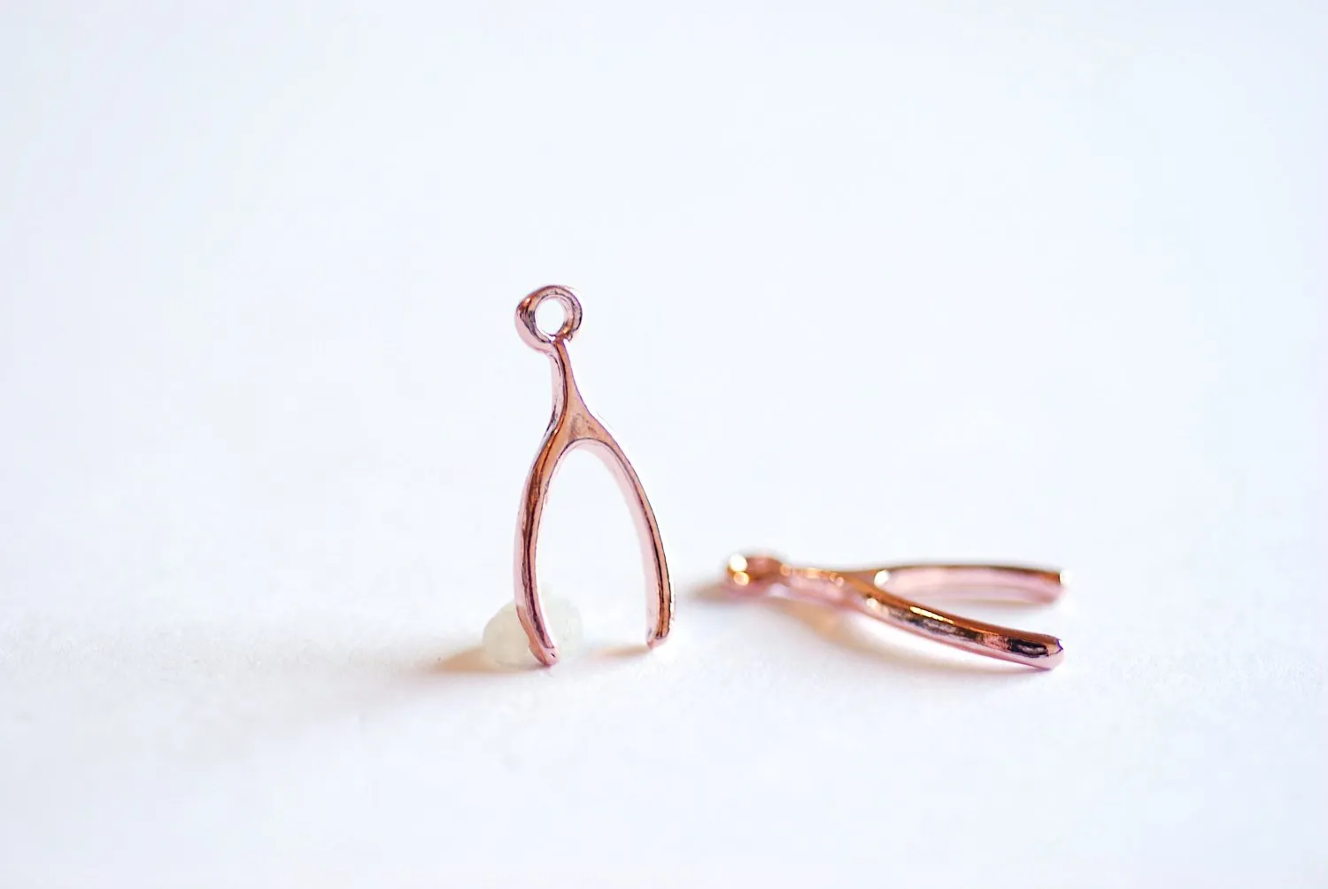 Pink Rose Gold Wishbone Charm-  22k gold plated Sterling Silver Wishbone, Vermeil Rose Gold Wishbone, Gold Wishbone Charm, Lucky, 37