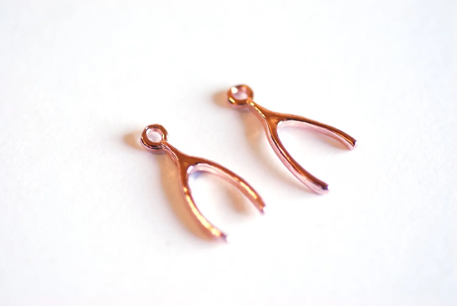 Pink Rose Gold Wishbone Charm-  22k gold plated Sterling Silver Wishbone, Vermeil Rose Gold Wishbone, Gold Wishbone Charm, Lucky, 37