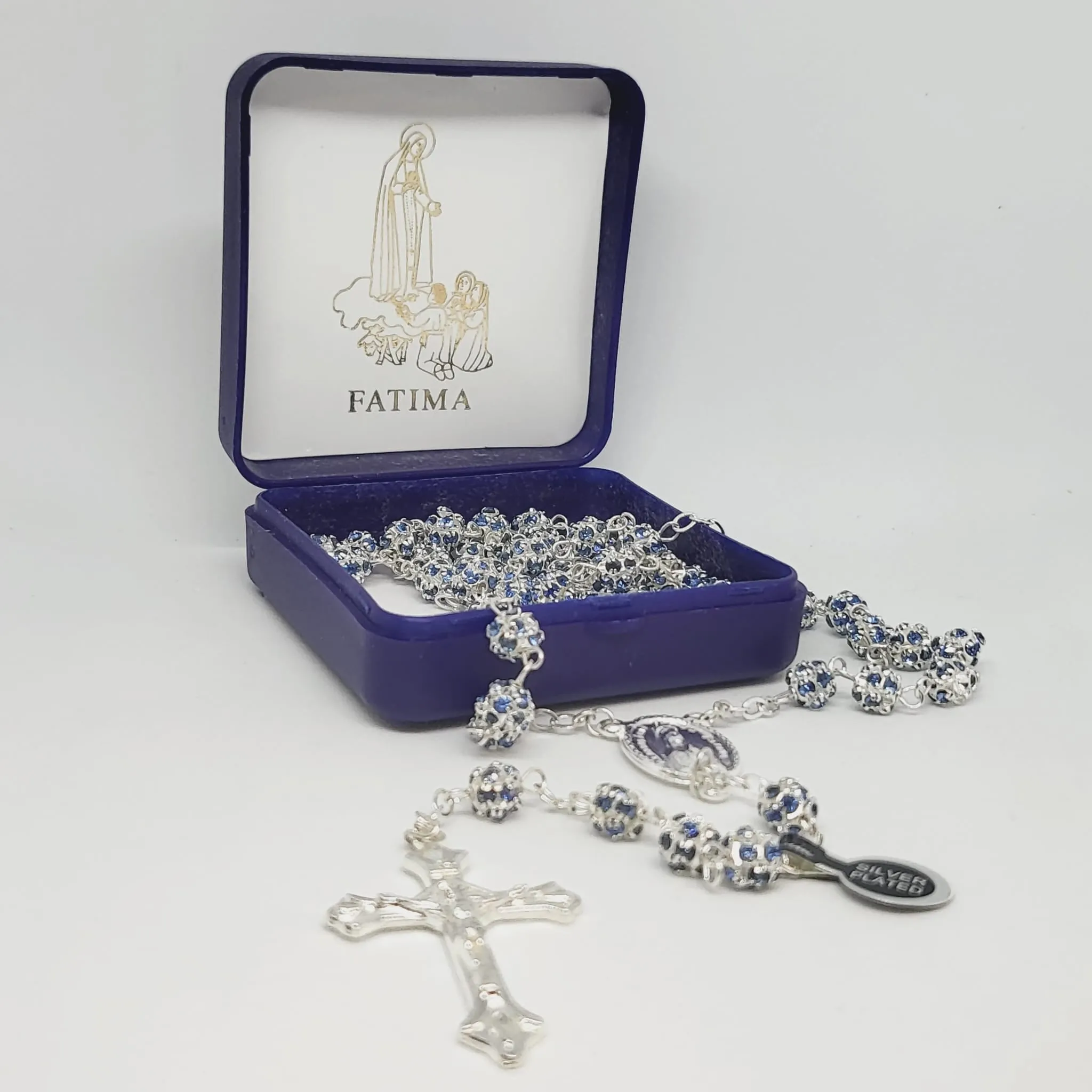 Premium Silver Medal of Fatima Rosary - Blue