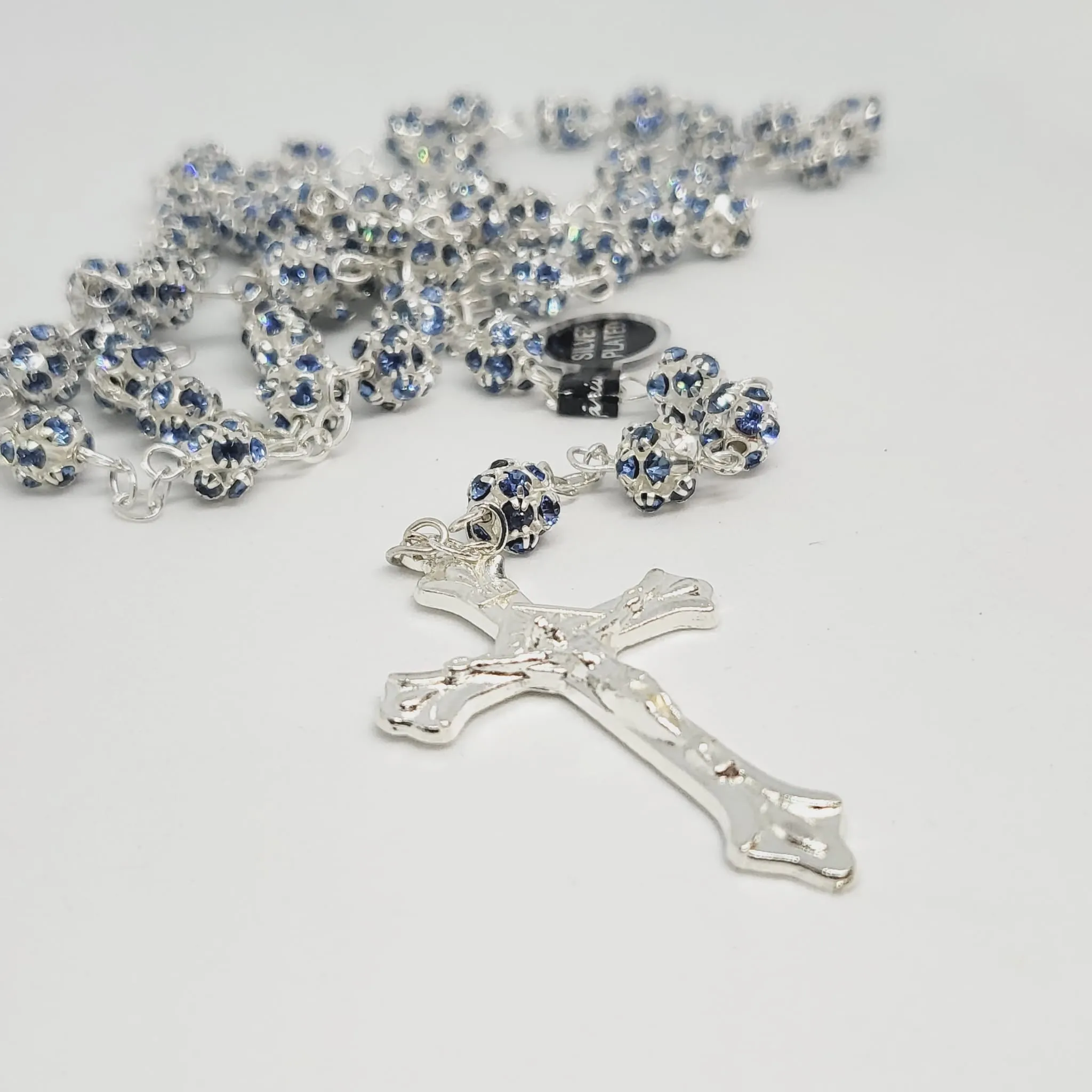 Premium Silver Medal of Fatima Rosary - Blue