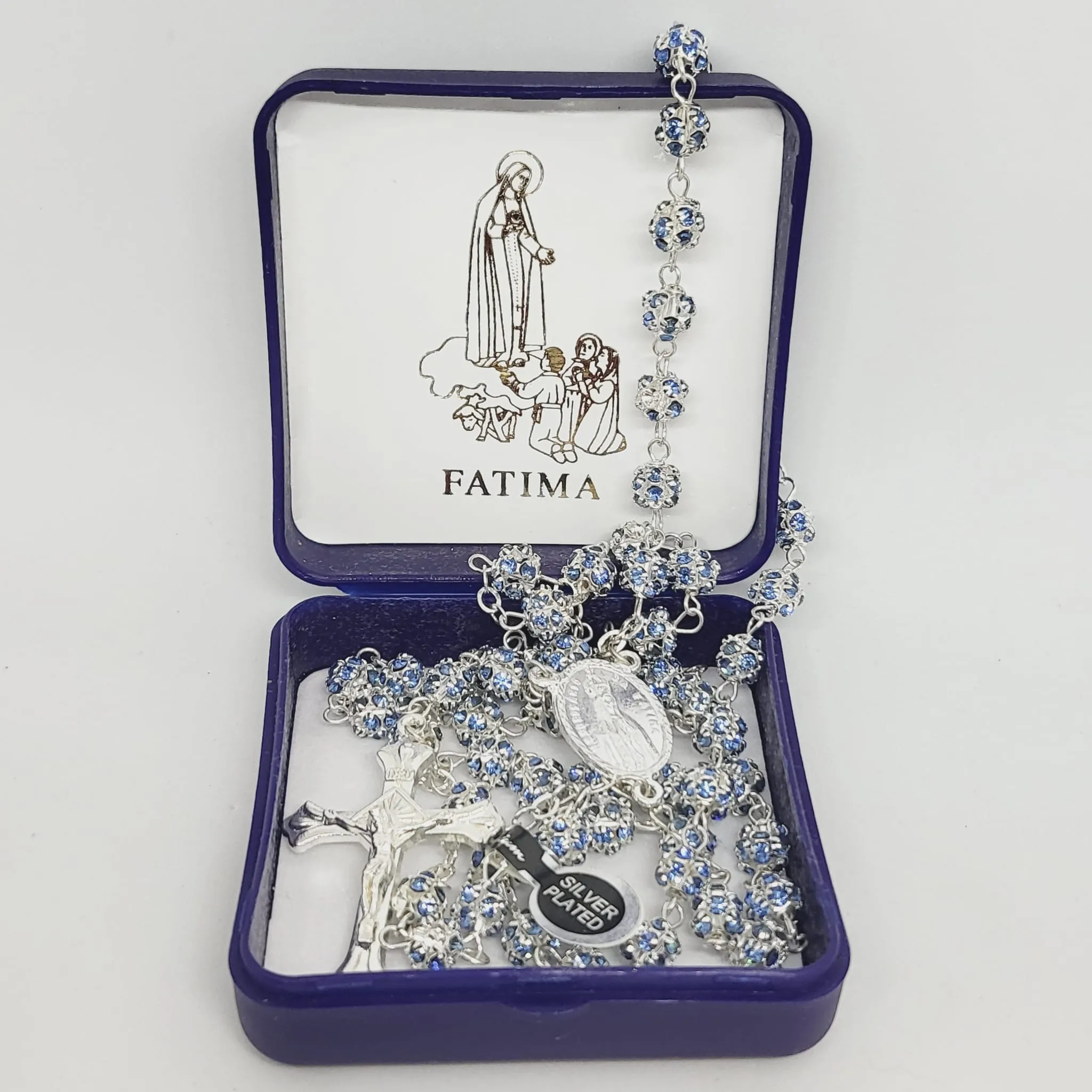 Premium Silver Medal of Fatima Rosary - Blue