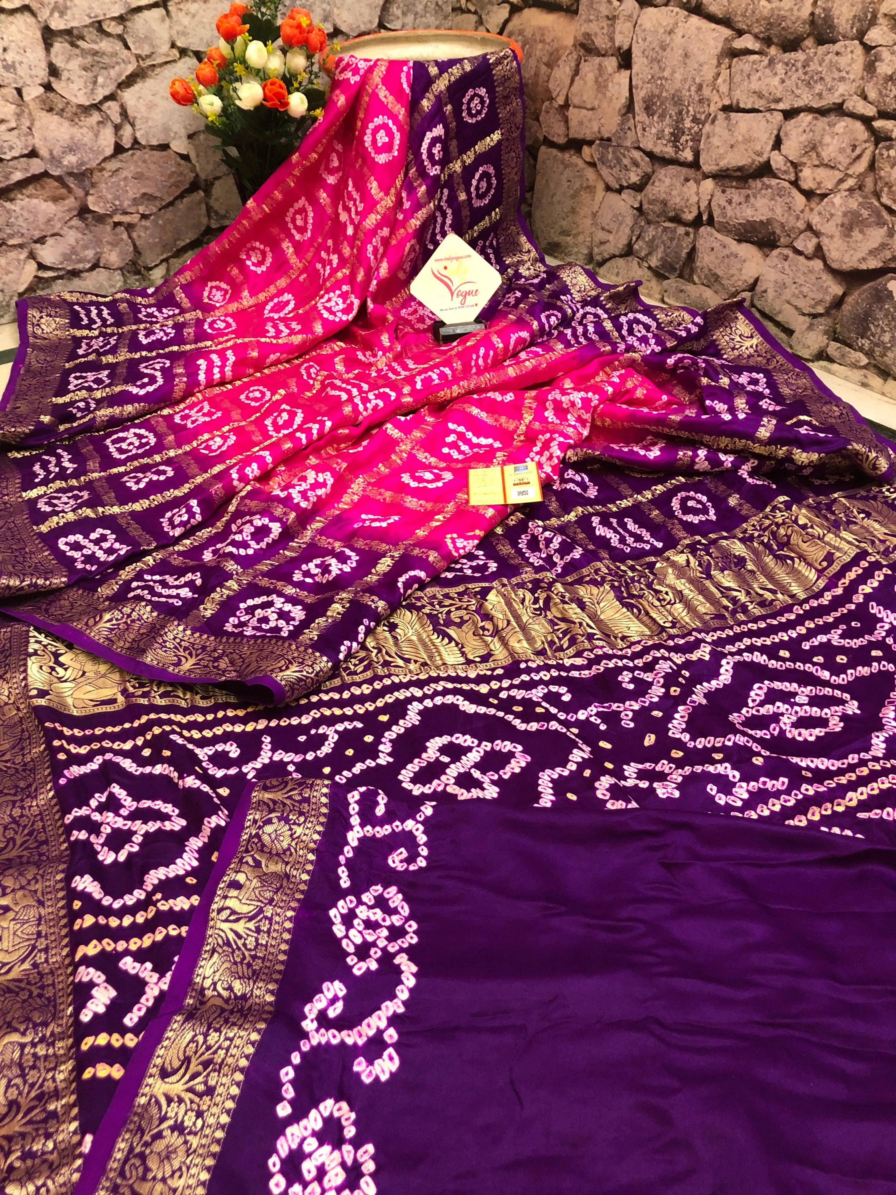 Pure Ghazi Silk Gharchola Saree with Hand Bandhani Work and Nakshi Border