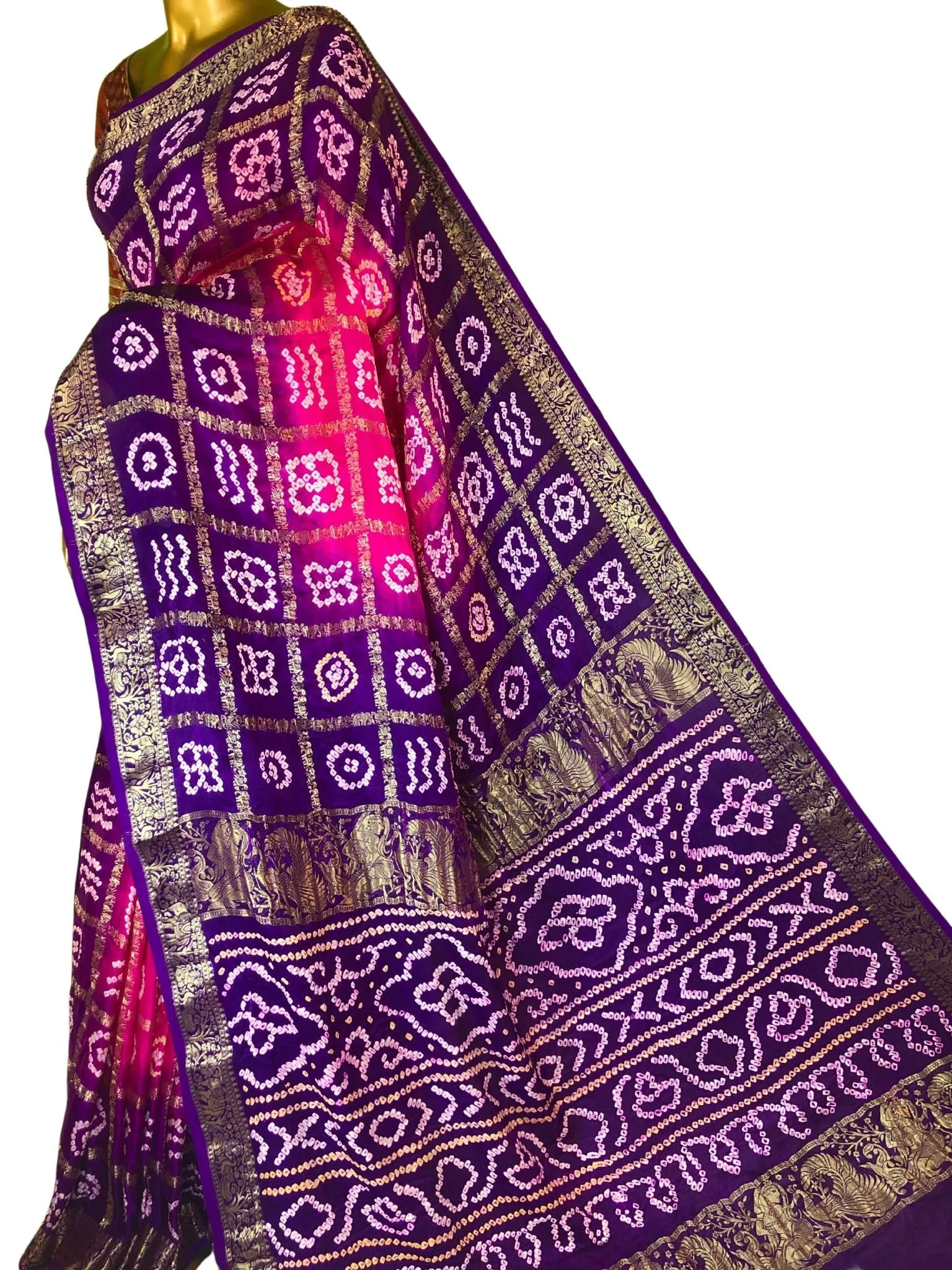 Pure Ghazi Silk Gharchola Saree with Hand Bandhani Work and Nakshi Border