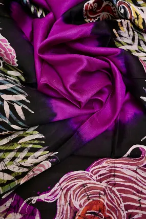 Purple and Black Color Pure Bishnupuri Silk with Hand Batik Work