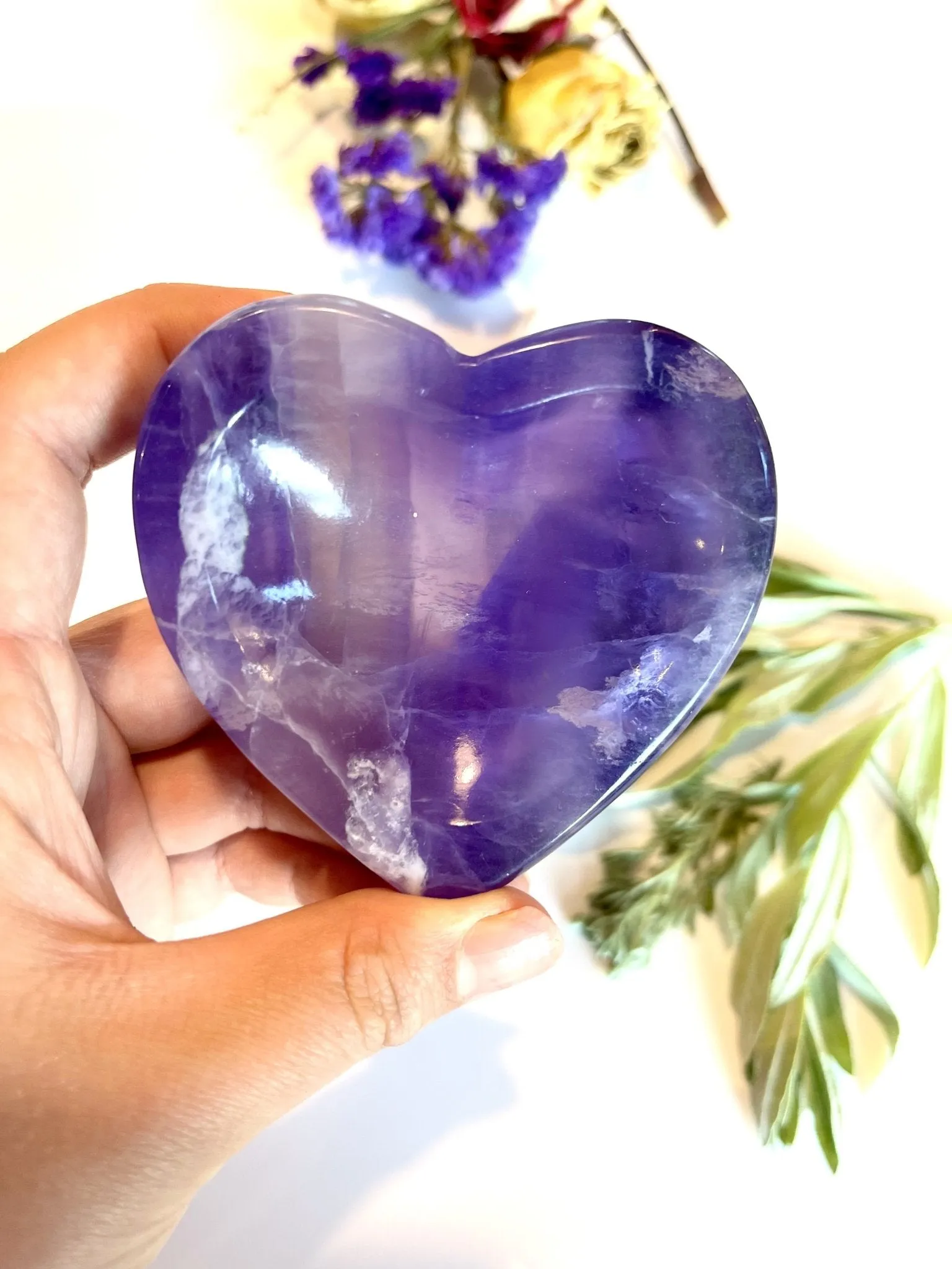 Purple Waves Fluorite Heart Dish