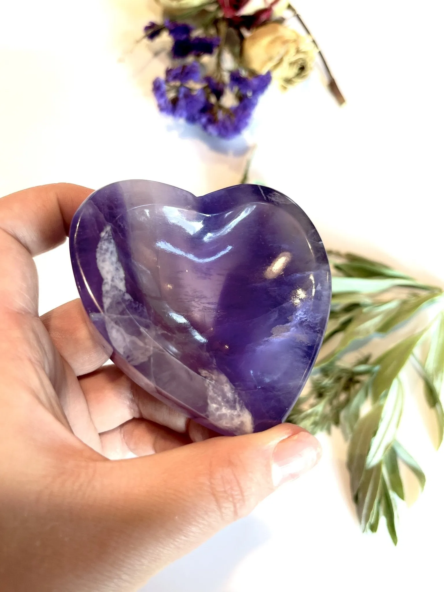 Purple Waves Fluorite Heart Dish