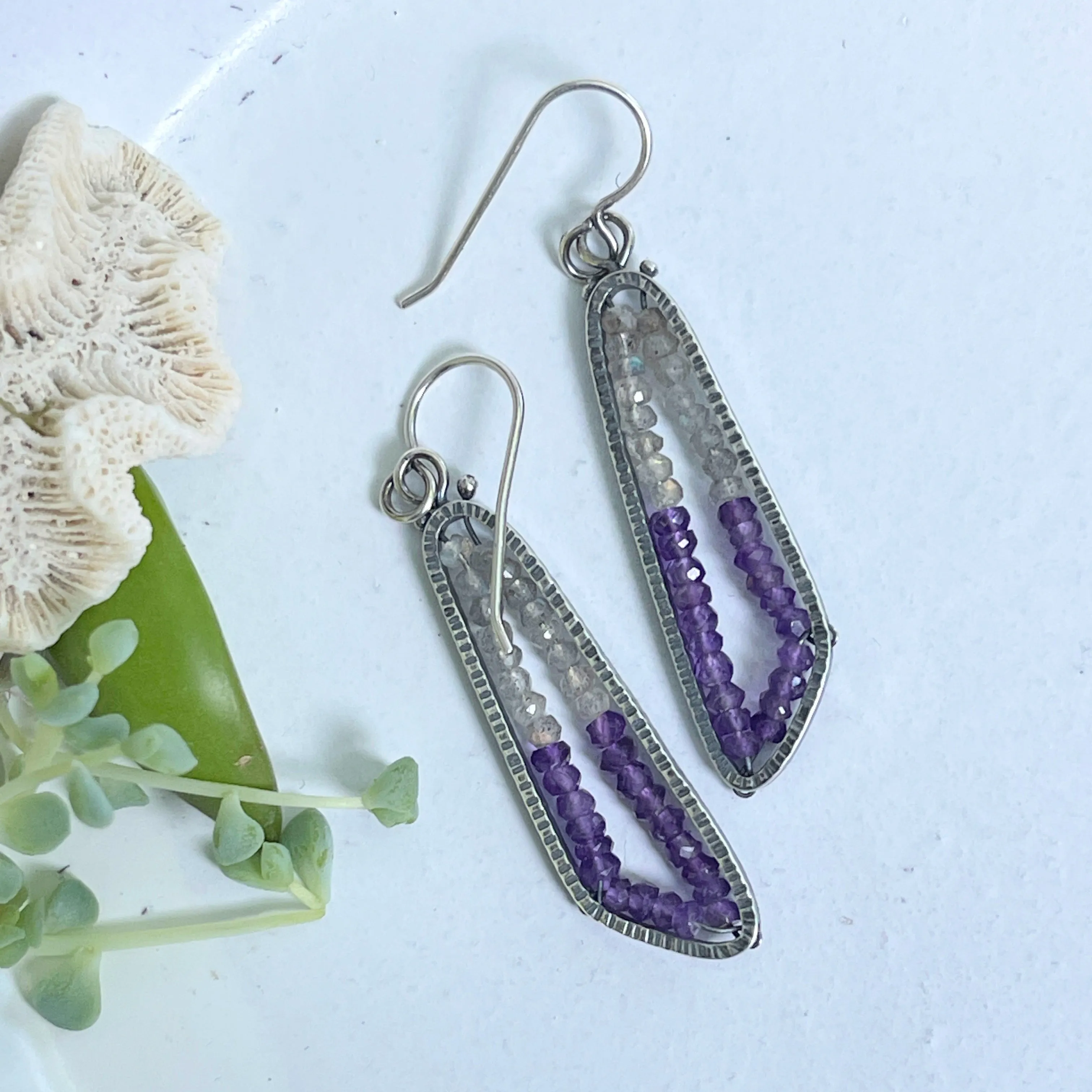 "Geode" Earrings in Amethyst and Labradorite