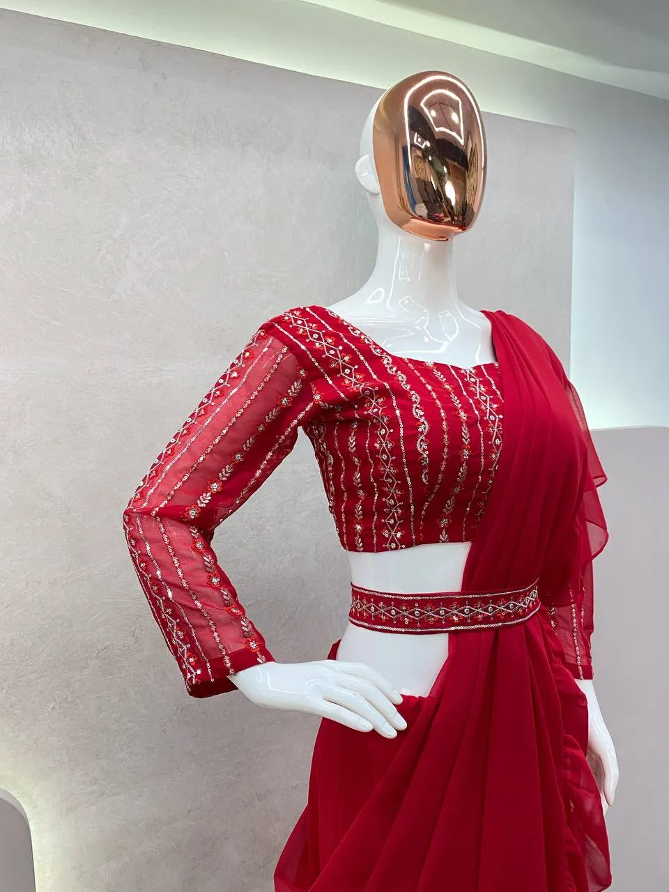 Red Women Lehenga Saree