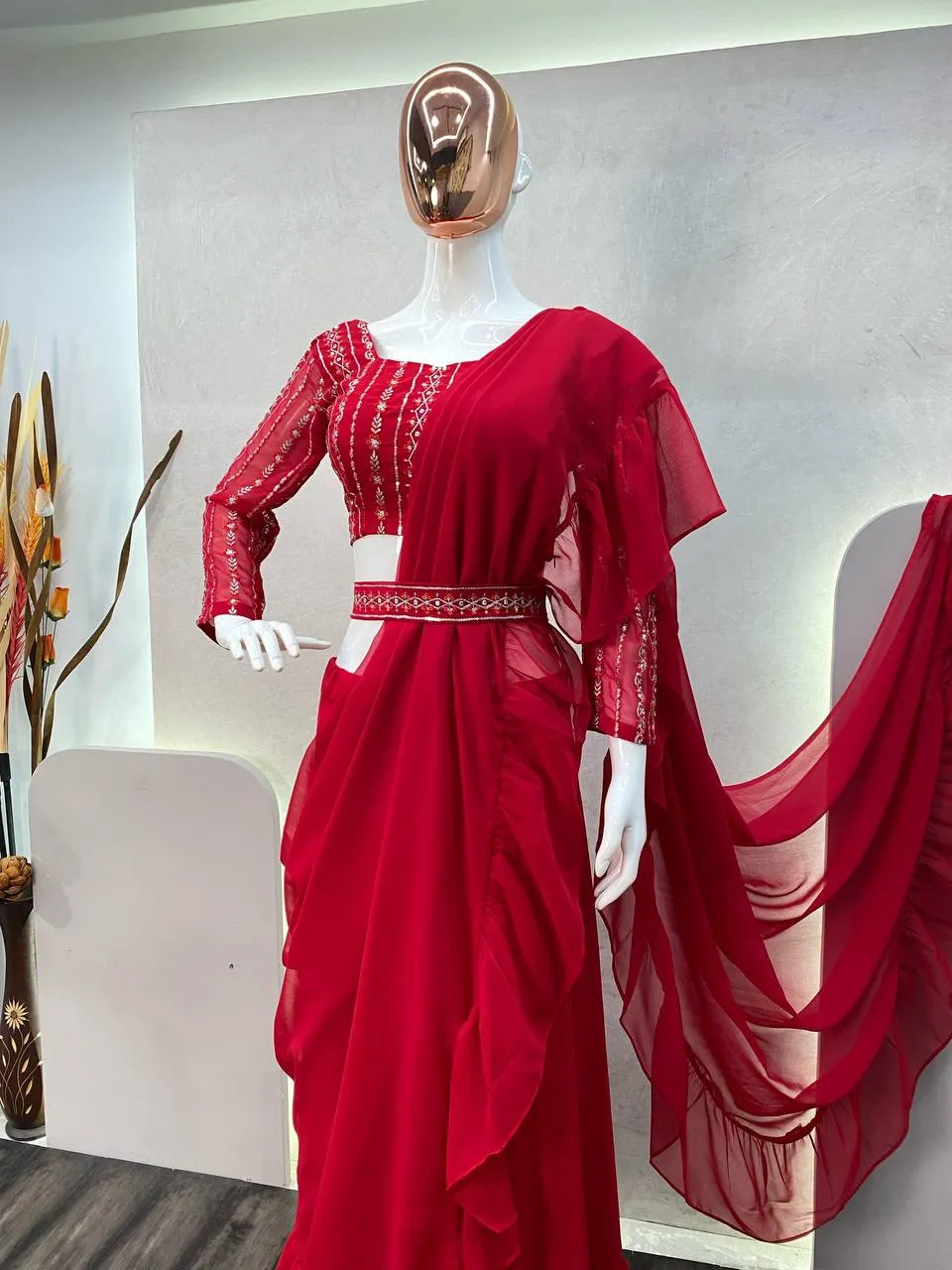 Red Women Lehenga Saree