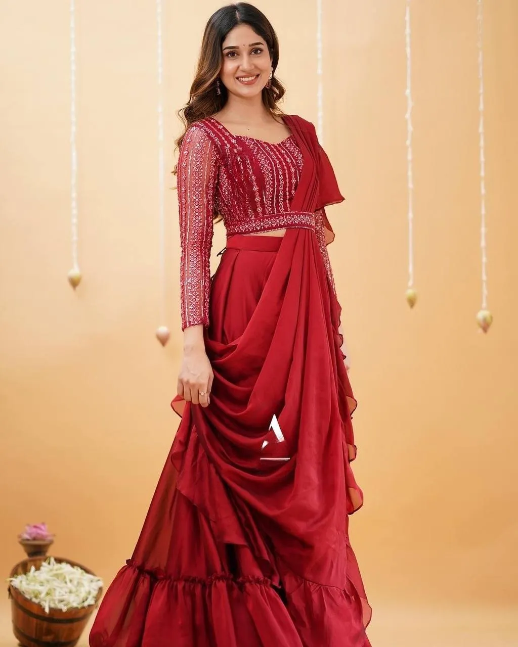 Red Women Lehenga Saree