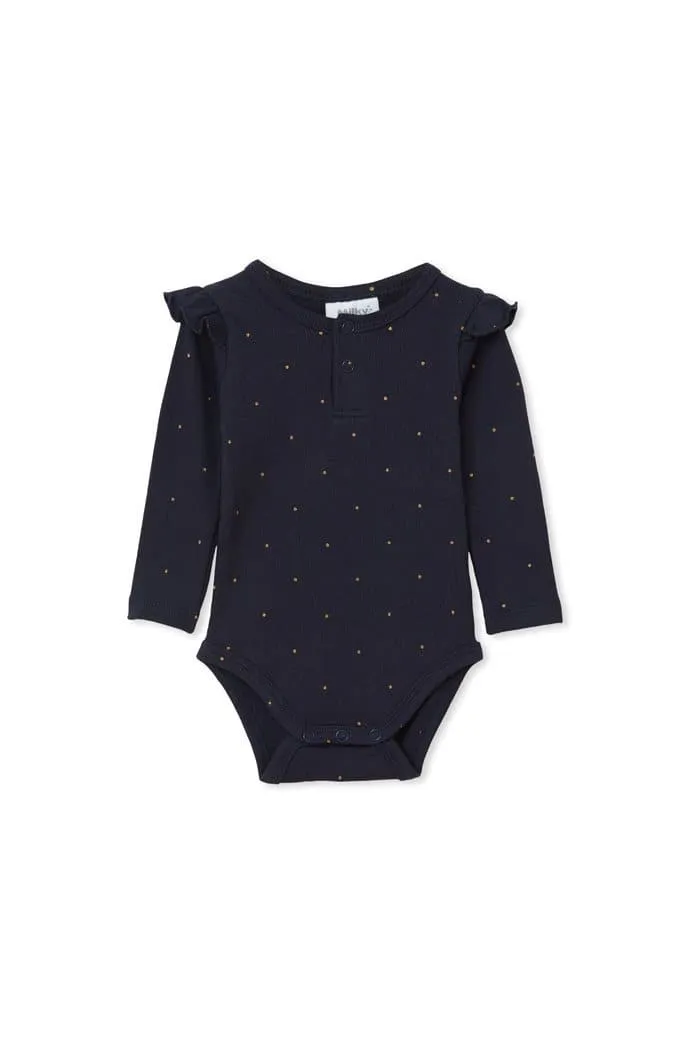 Rib Bubbysuit - Navy Rib Spot (Milky Baby)