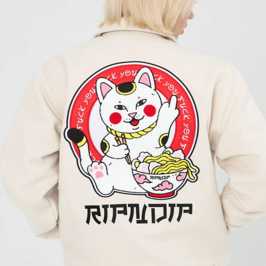 RIPNDIP LUCKY NERM VARSITY JACKET-CREAM